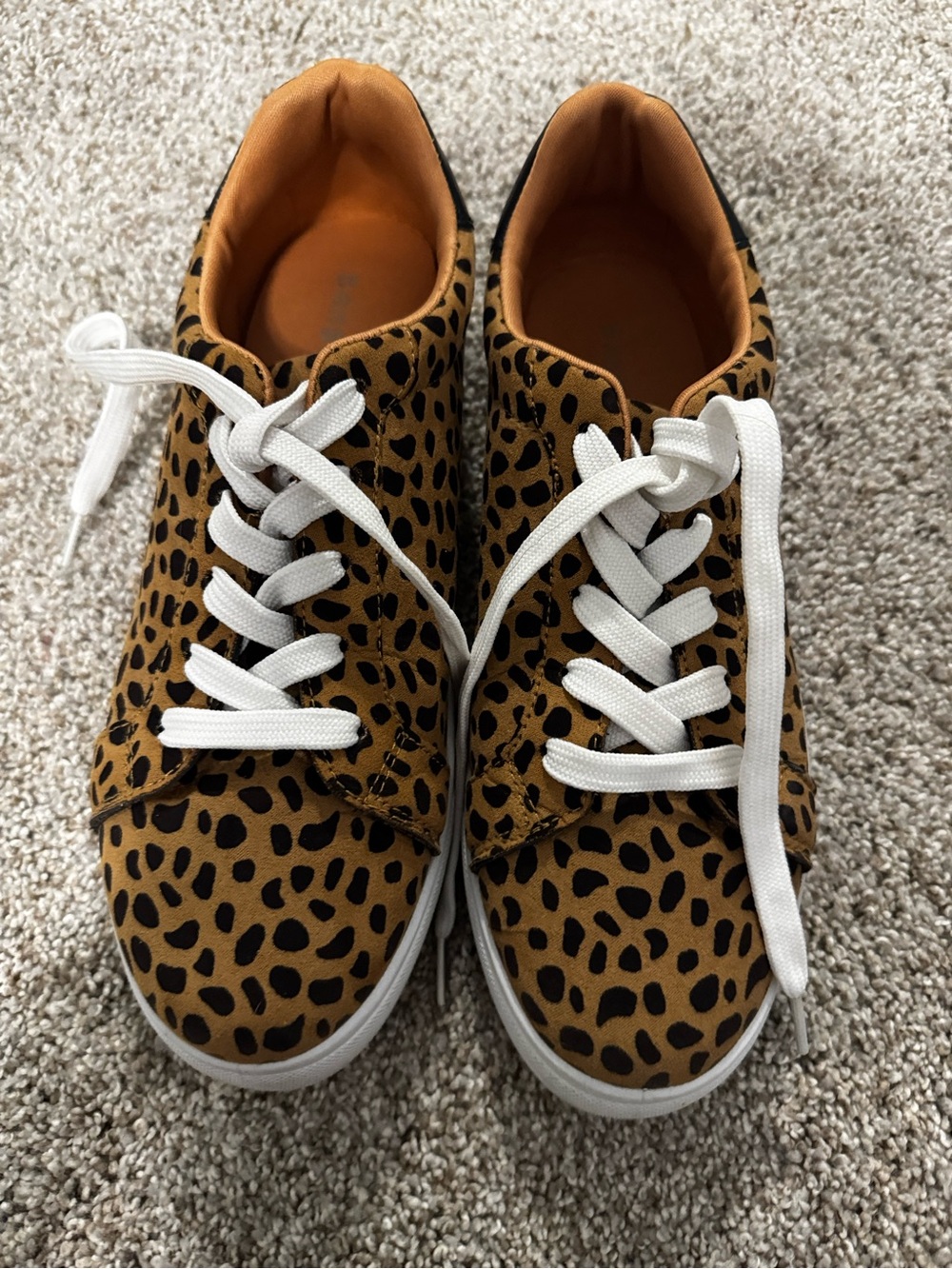 BAMBOO Leopard Print Sneakers in Tan with White Laces